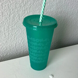 3/$24 Starbucks "Seasonal Shine" Green Reusable Cold Cup with Candy Cane Straw
